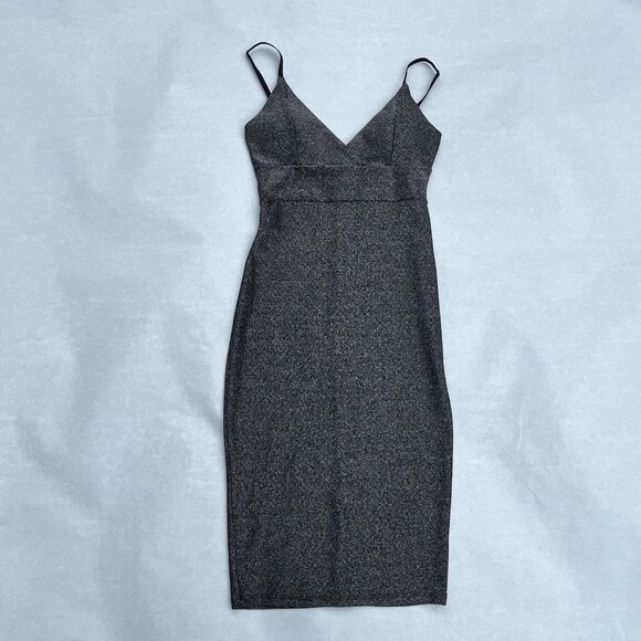 Kimcine Curve Sparkly Silver Bodycon Dress With Spaghetti Straps & V-Neck S - Picture 1 of 4